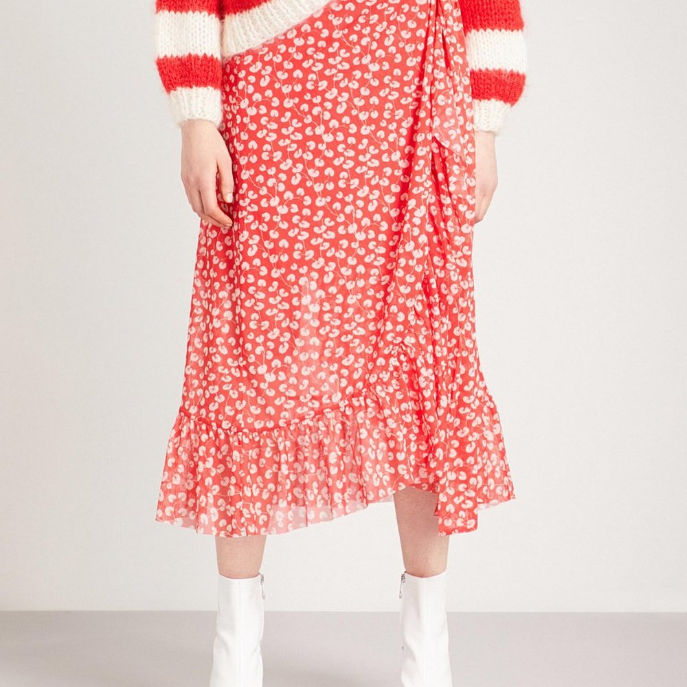 Ganni Tilden Wrap Mesh Skirt Red